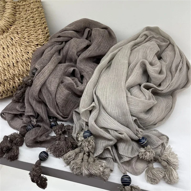 Women's Retro Literary Wooden Bead Pendant Cotton Linen Scarf Solid Color Spring Autumn Winter All-match Long Casual Shawl Gifts
Women's Retro Literary Wooden Bead Pendant Cotton Linen Scarf Solid Color Spring Autumn Winter All-match Long Casual Shawl Gifts