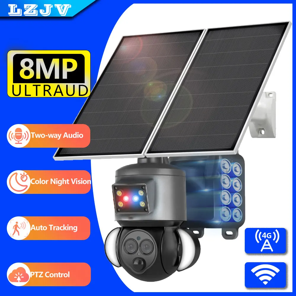 LZJV 4G Solar Camera Dual Lens 4X/10X Zoom Outdoor WiFi Security Camera Solar Security Protection Two Way Talk Night Vision Cam
LZJV 4G Solar Camera Dual Lens 4X/10X Zoom Outdoor WiFi Security Camera Solar Security Protection Two Way Talk Night Vision Cam