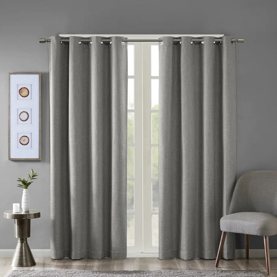 Bedroom Blackout Grommet Top Curtain Panel in Polyester Fabric, Black Color, Light-Blocking and Thermal Insulating
Bedroom Blackout Grommet Top Curtain Panel in Polyester Fabric, Black Color, Light-Blocking and Thermal Insulating