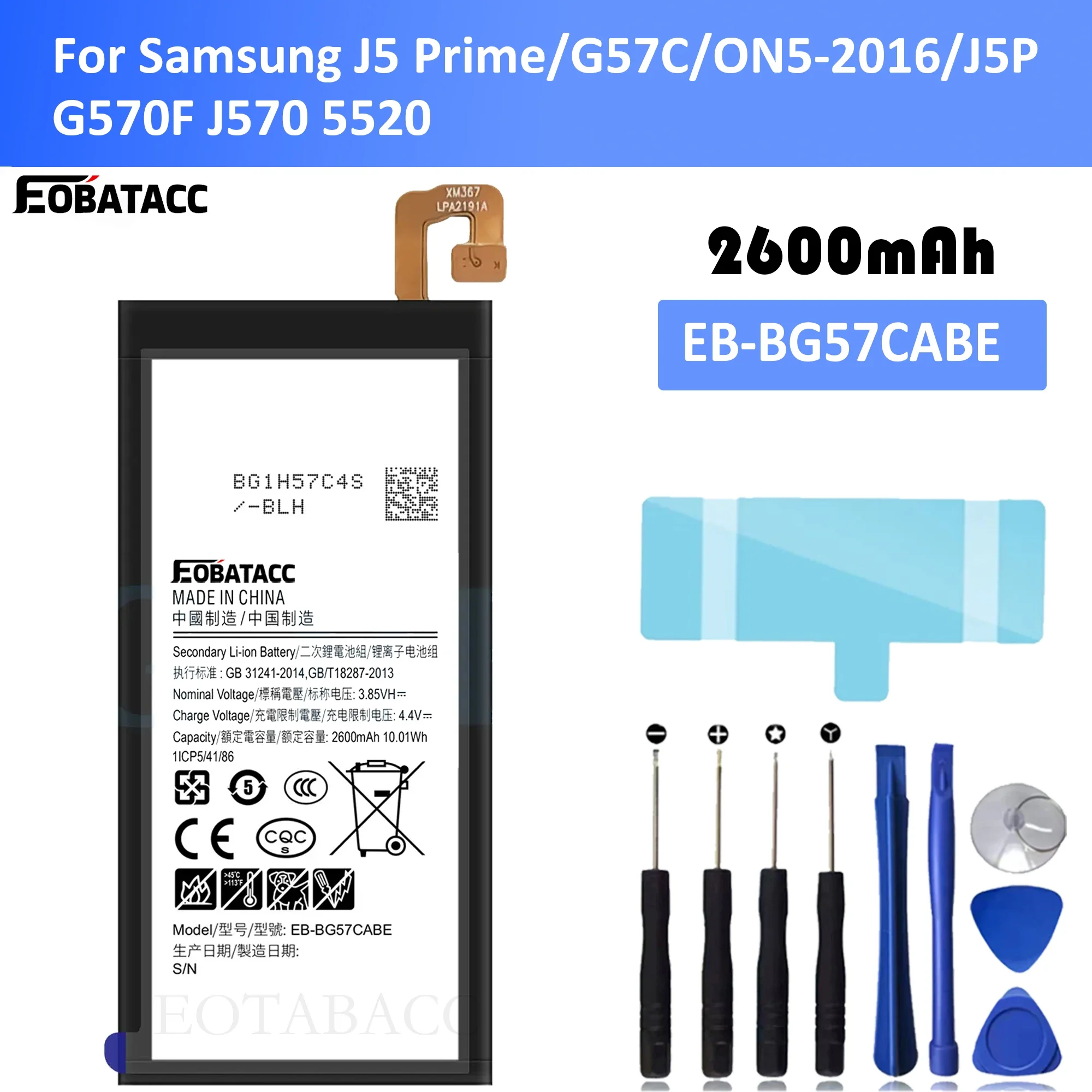EOTABACC New 100% High Quality EB-BG57CABE Battery For SAMSUNG Galaxy J5P/J5 Prime G570F J570 5520 mobile phone Bateria+ Free T
EOTABACC New 100% High Quality EB-BG57CABE Battery For SAMSUNG Galaxy J5P/J5 Prime G570F J570 5520 mobile phone Bateria+ Free T
