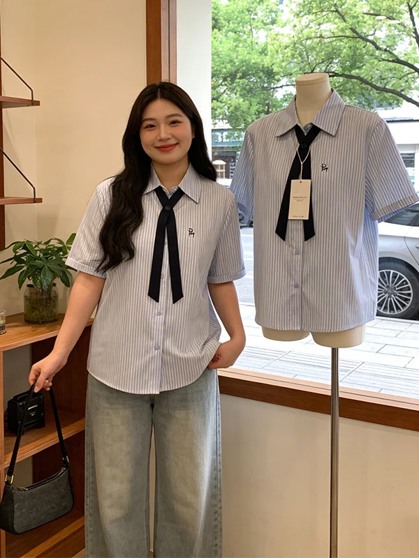 Trendy Striped Bow Tie Shirt Women's Summer New Design Versatile Anti-Aging Fashionable Small Shirt Korean Style Commute Wind
Trendy Striped Bow Tie Shirt Women's Summer New Design Versatile Anti-Aging Fashionable Small Shirt Korean Style Commute Wind