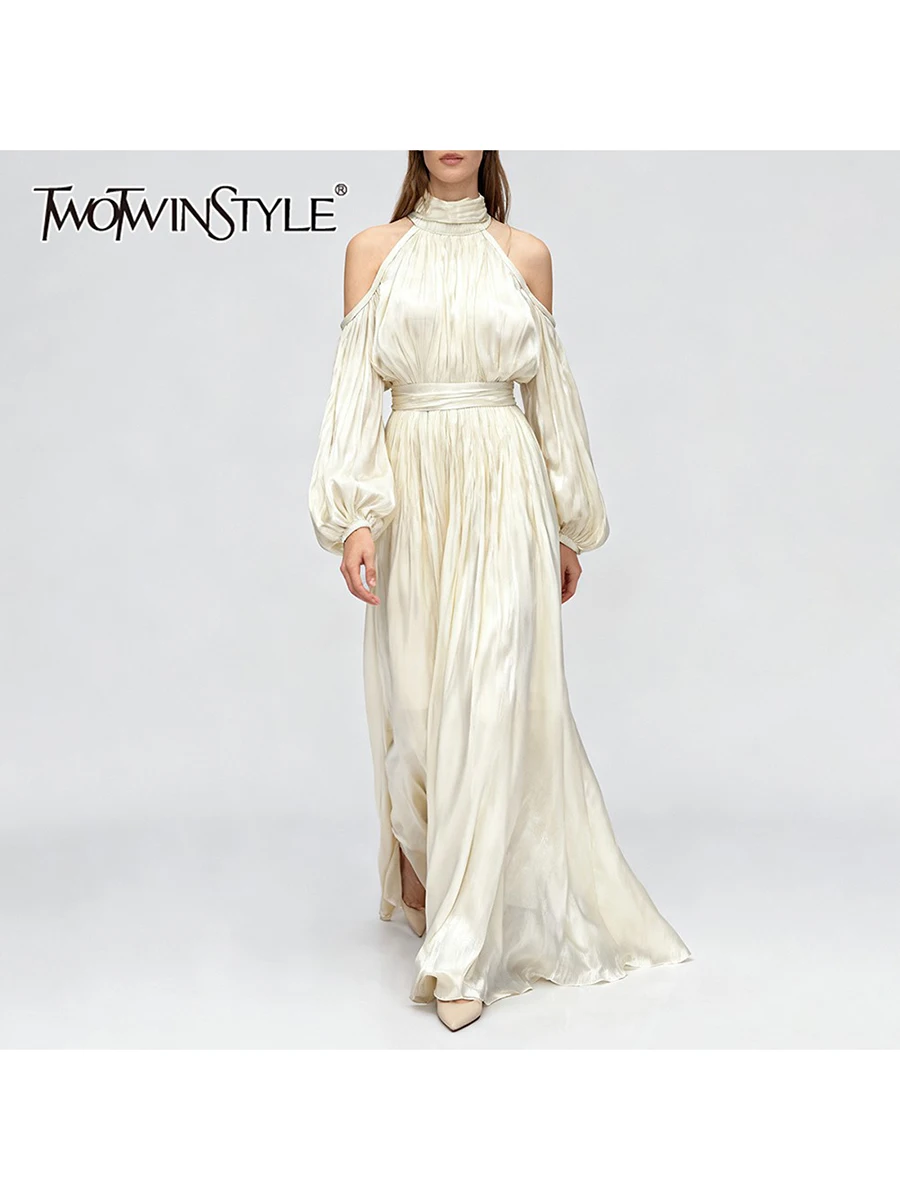 TWOTWINSTYLE элегантное ретро-платье со сращенной лентой для женщин, длинные платья с лямкой на шее и открытыми плечами, рукавами-фонариками, драпированные женские платья
TWOTWINSTYLE элегантное ретро-платье со сращенной лентой для женщин, длинные платья с лямкой на шее и открытыми плечами, рукавами-фонариками, драпированные женские платья