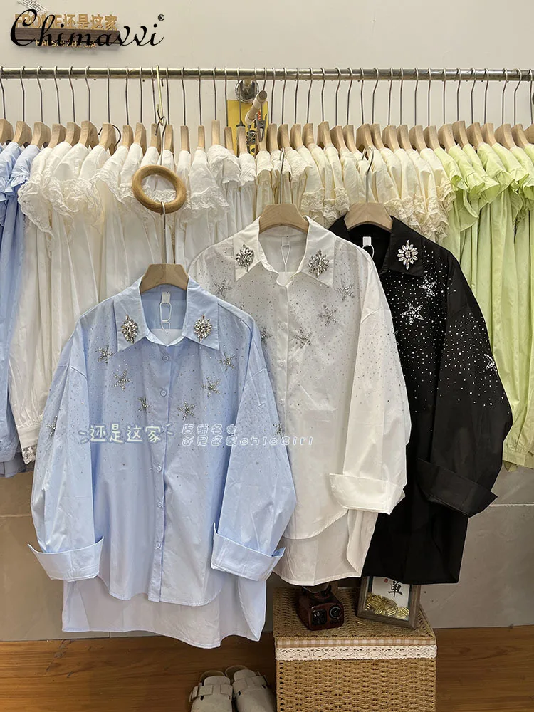 2025 Spring and Summer New Japanese Sweet Star Hot Diamond Silhouette Shirt Women's Fashion Long Sleeve Girl Loose Blouse Tops
2025 Spring and Summer New Japanese Sweet Star Hot Diamond Silhouette Shirt Women's Fashion Long Sleeve Girl Loose Blouse Tops