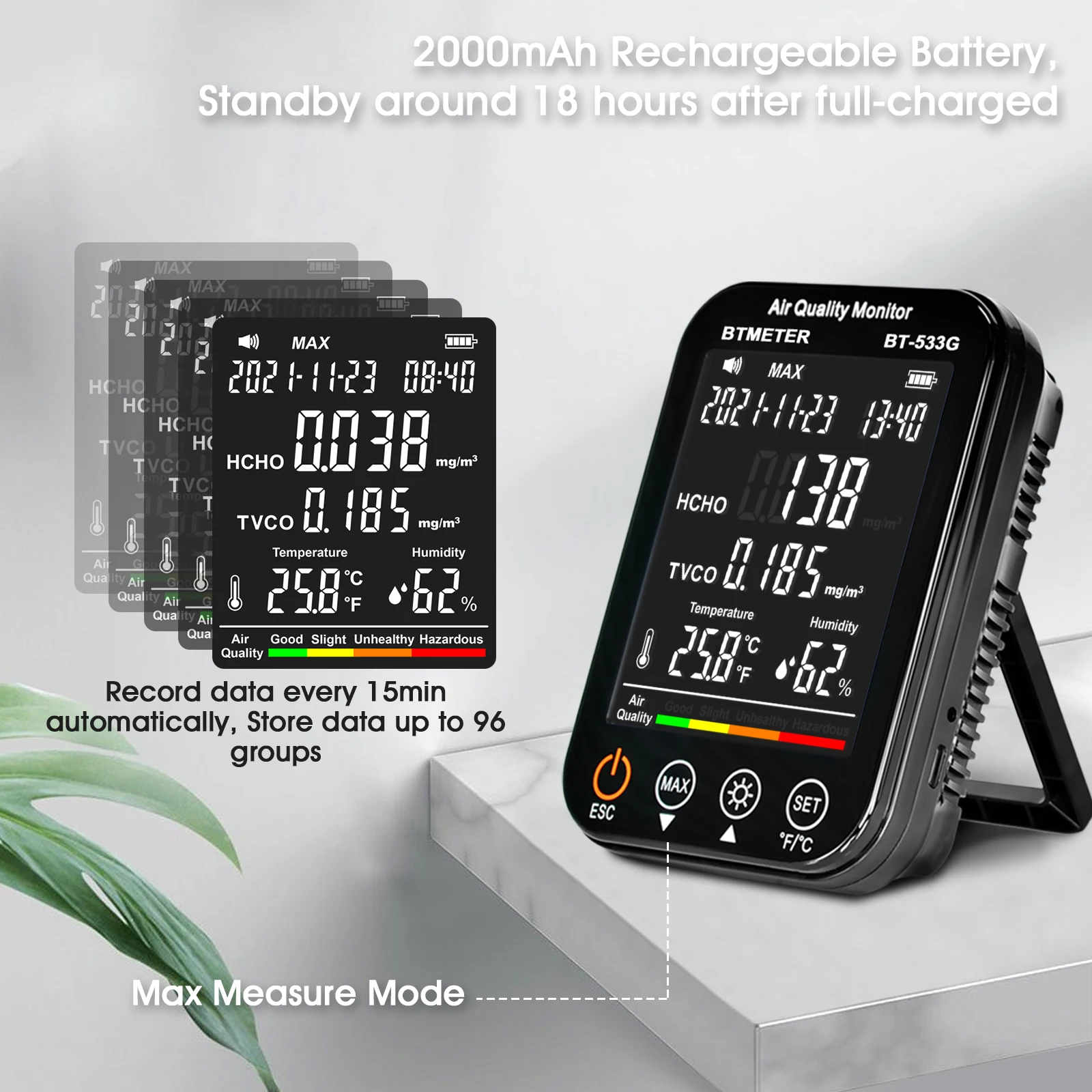 Formaldehyde HCHO/TVOC Detector 4-in-1 Indoor Air Quality Monitor Accurate Tester Professional for Home Use Air quality
Formaldehyde HCHO/TVOC Detector 4-in-1 Indoor Air Quality Monitor Accurate Tester Professional for Home Use Air quality