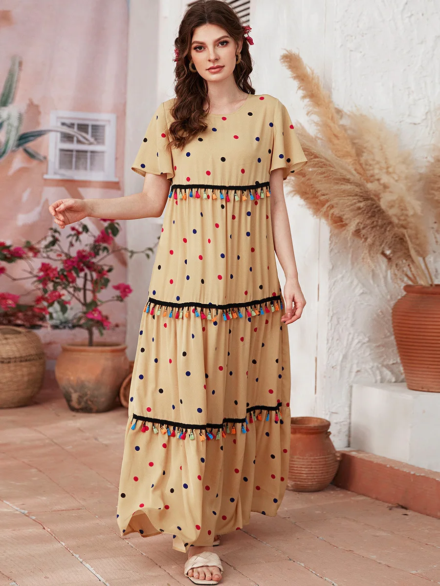 Muslim Dress Abayas Women Dot Tassel Summer Party Arab Morocco Ramadan Hijab Abaya Dubai Turkey Islam Kaftan Musulmane Vestidos
Muslim Dress Abayas Women Dot Tassel Summer Party Arab Morocco Ramadan Hijab Abaya Dubai Turkey Islam Kaftan Musulmane Vestidos