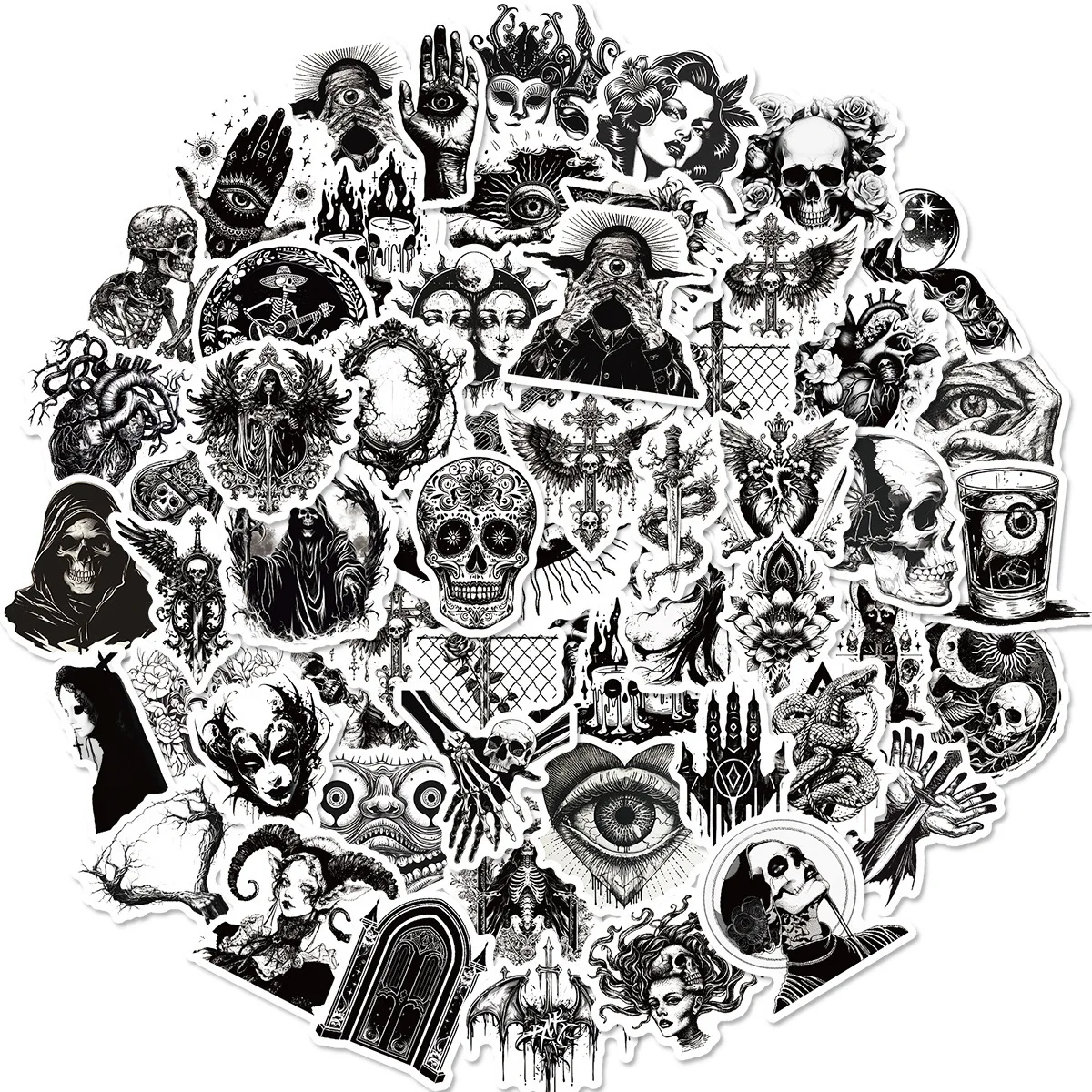50Pcs Black and White Personality Gothic Sticker Skull Cool Fashion Horror Series Waterproof Sticker
50Pcs Black and White Personality Gothic Sticker Skull Cool Fashion Horror Series Waterproof Sticker