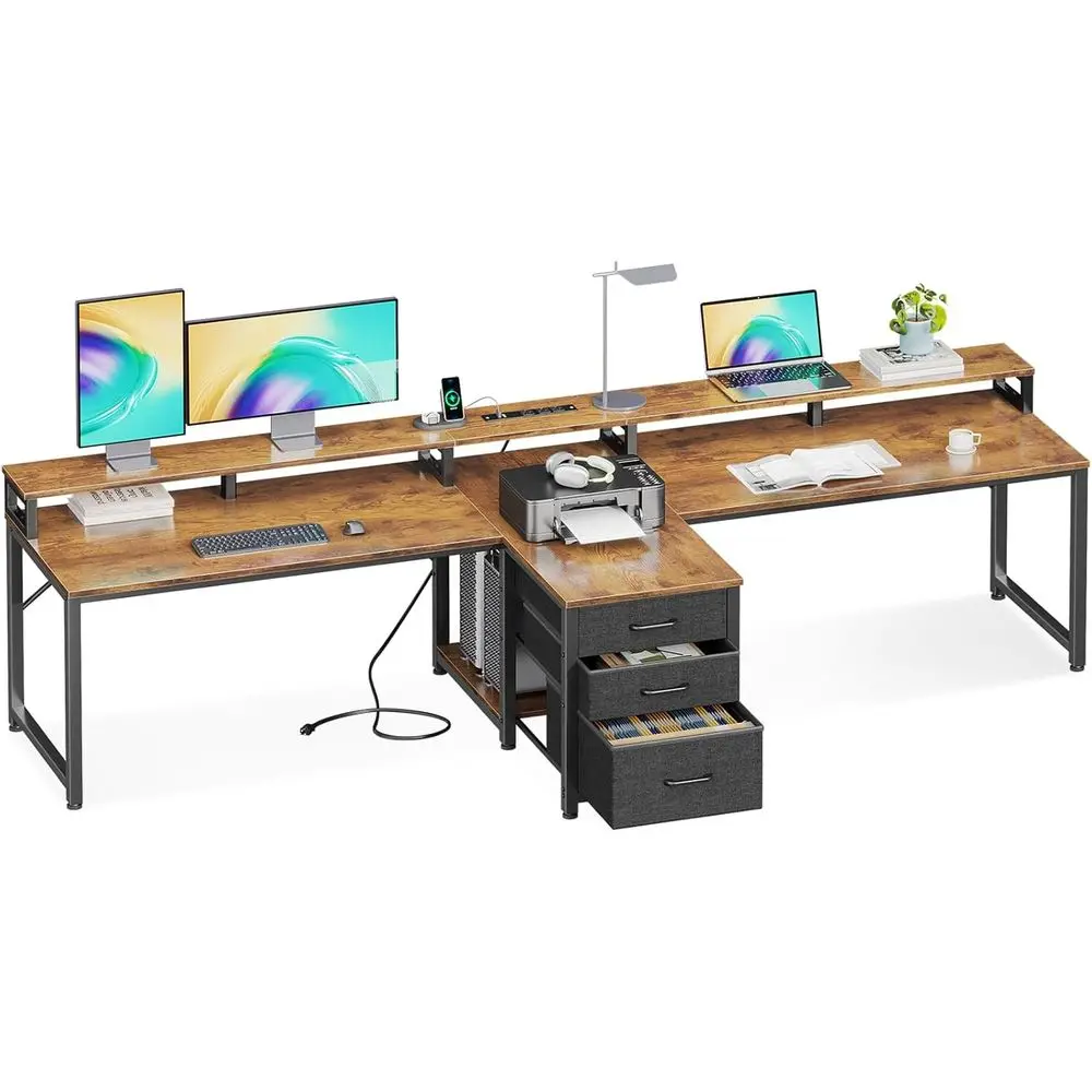 Vintage Brown 94 Two-Person Desk with Power Outlet, USB Ports, Fabric Drawers, and Monitor Stand
Vintage Brown 94 Two-Person Desk with Power Outlet, USB Ports, Fabric Drawers, and Monitor Stand
