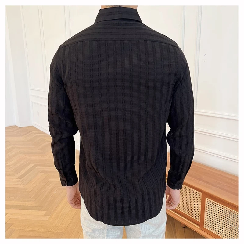 Men's Vintage Stripe V-Neck Shirt - Light Beige Long Sleeve with Soft Drape | Tailored for Casual & Formal Elegance
Men's Vintage Stripe V-Neck Shirt - Light Beige Long Sleeve with Soft Drape | Tailored for Casual & Formal Elegance