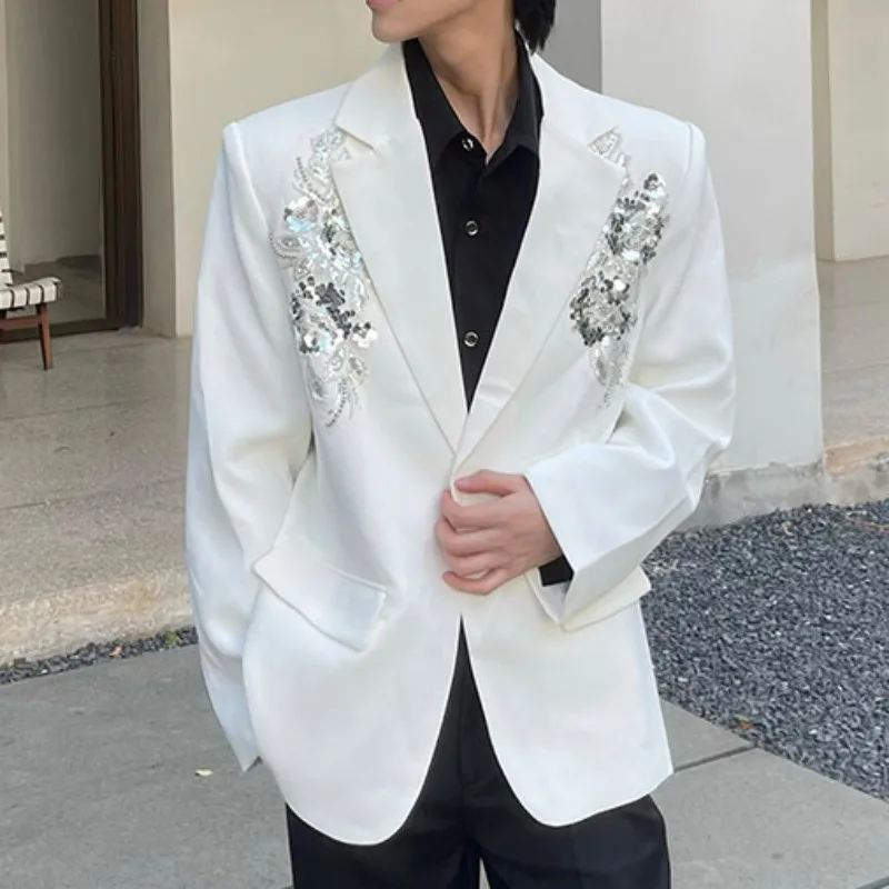 KIDWHXR Man Blazer British Style Sequins Turn Down Collar Male Loose Single-breasted Long Sleeve Wedding Stage Men Outerwear
KIDWHXR Man Blazer British Style Sequins Turn Down Collar Male Loose Single-breasted Long Sleeve Wedding Stage Men Outerwear