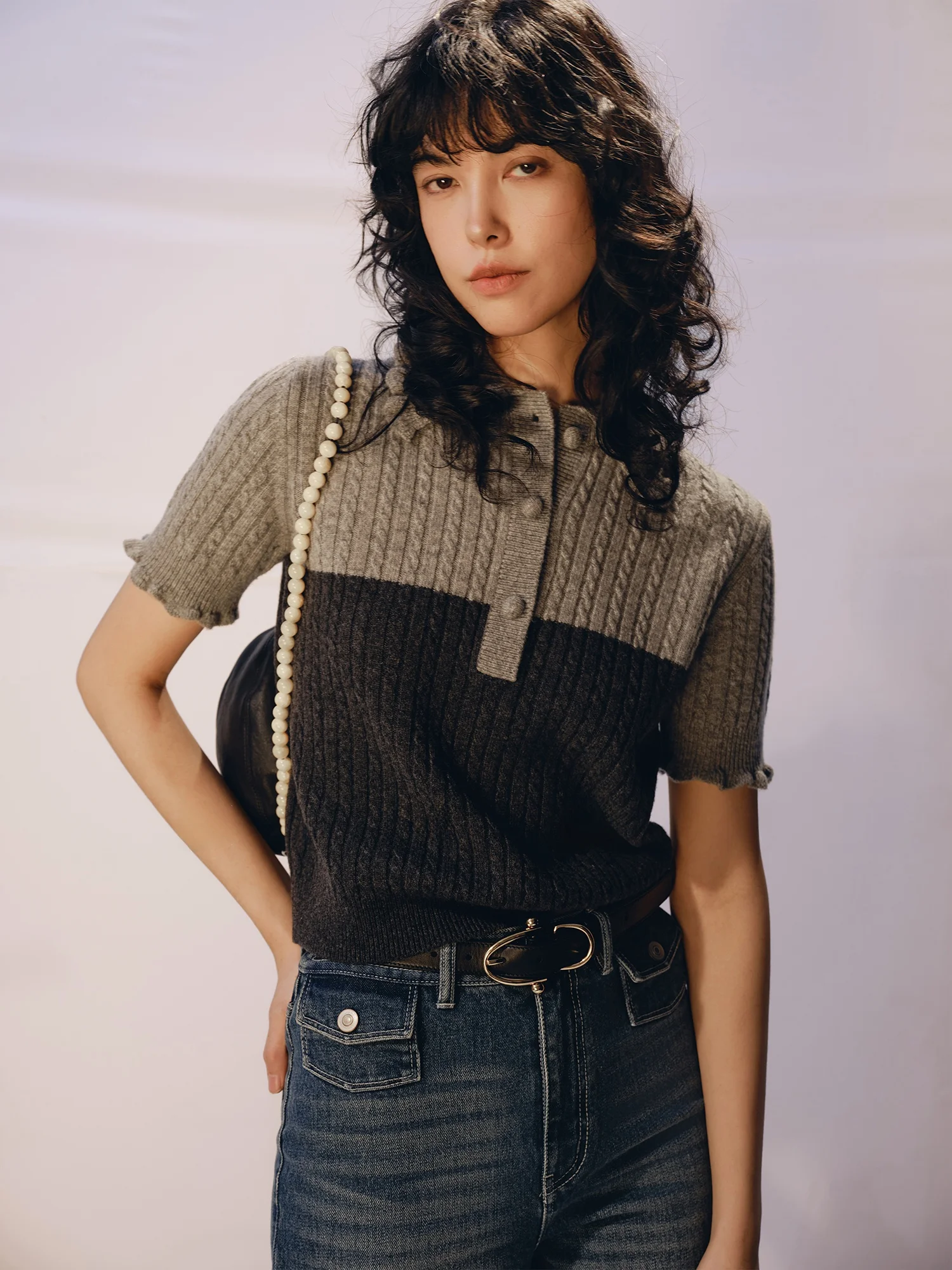 DMON Casual Wool Cashmere Knitted Short Sleeve High-End Grey Patchwork Collar Twist Flower Women's Sweater French Style
DMON Casual Wool Cashmere Knitted Short Sleeve High-End Grey Patchwork Collar Twist Flower Women's Sweater French Style