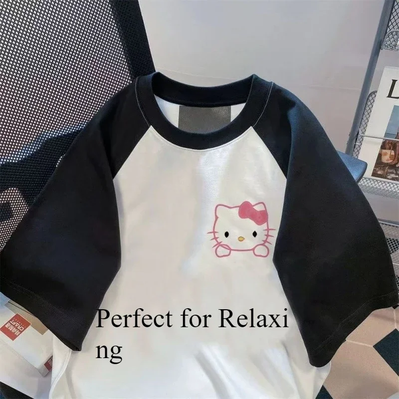 shoulder plugged cotton black loungewear, women's loose breathable pajamas top, Hello Kitty cartoon lazy style
shoulder plugged cotton black loungewear, women's loose breathable pajamas top, Hello Kitty cartoon lazy style