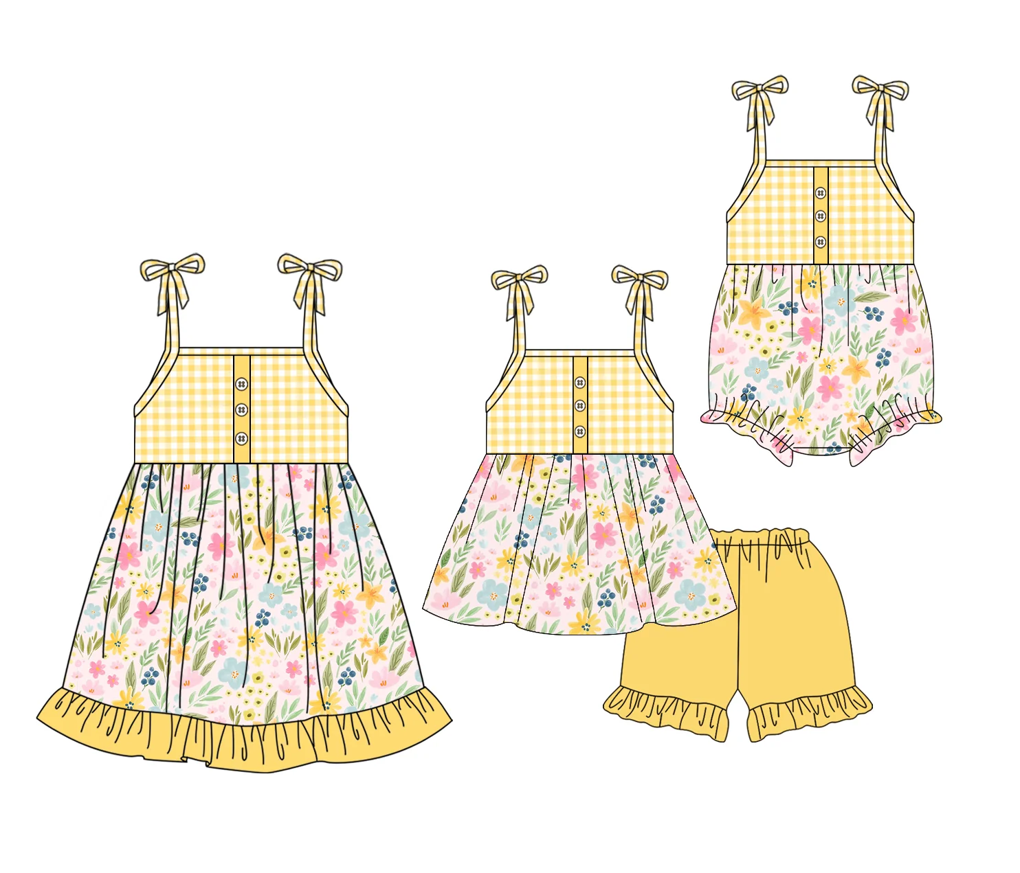 Baby Girls Summer Exquisite Clothing Yellow Halter Bodysuit Colorful Flower Print Girls Skirt Halter Short Sleeve Suit Wholesale
Baby Girls Summer Exquisite Clothing Yellow Halter Bodysuit Colorful Flower Print Girls Skirt Halter Short Sleeve Suit Wholesale