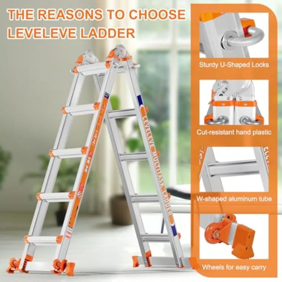 17Feet Extension Ladder, A Frame 5 Step Ladder with Stabilizer Bar and Wheels, 330 lbs Security Load Multi Position Ladder for
17Feet Extension Ladder, A Frame 5 Step Ladder with Stabilizer Bar and Wheels, 330 lbs Security Load Multi Position Ladder for