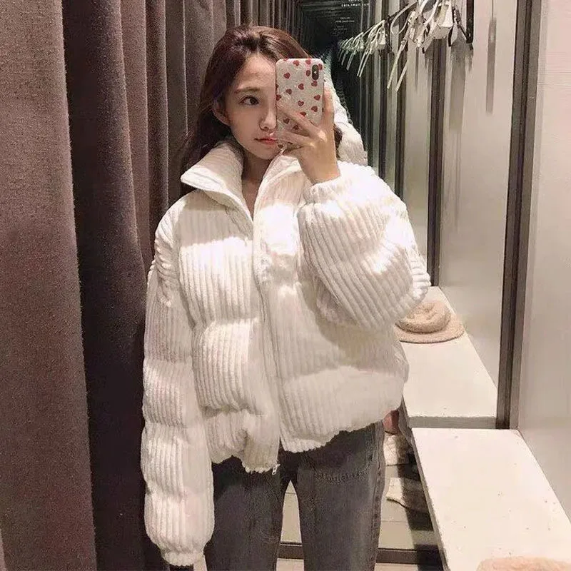 Winter Thick Corduroy Short Coat Women Korean Bread Cotton Zipper Tops Fashion Harajuku Loose Long Sleeve Stand Collar Clothes
Winter Thick Corduroy Short Coat Women Korean Bread Cotton Zipper Tops Fashion Harajuku Loose Long Sleeve Stand Collar Clothes