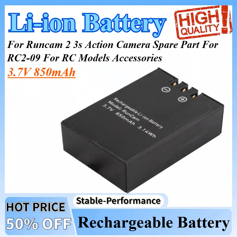 3.7V 850mAh For Runcam 2 3s Action Camera Spare Part Rechargeable Battery Li-ion Battery For RC2-09 For RC Models Accessories
3.7V 850mAh For Runcam 2 3s Action Camera Spare Part Rechargeable Battery Li-ion Battery For RC2-09 For RC Models Accessories
