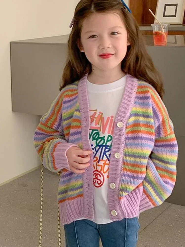Children's 2023 Girls' Spring Stripe Knitted Cardigan Children's New Sweaters Baby Cardigan Knit Top Clothes Outerwear
Children's 2023 Girls' Spring Stripe Knitted Cardigan Children's New Sweaters Baby Cardigan Knit Top Clothes Outerwear