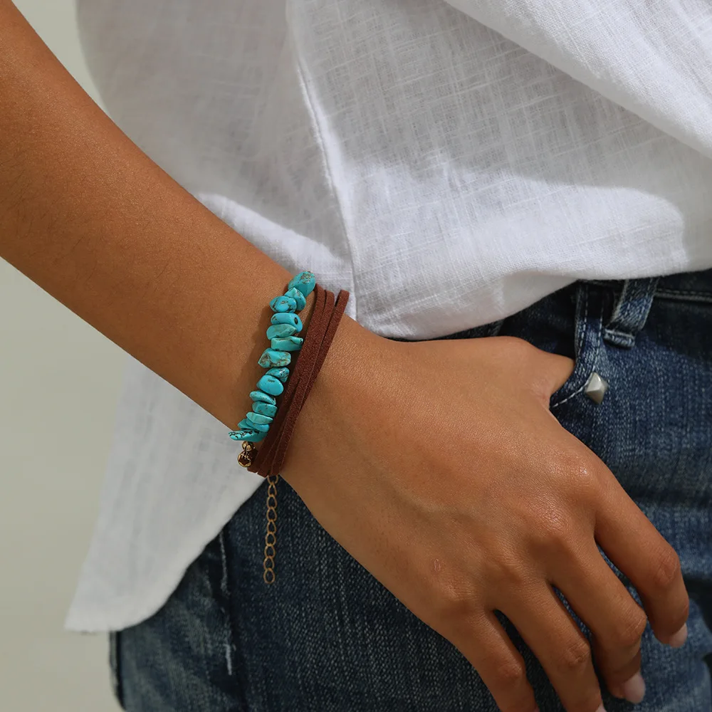 Cross-border retro bohemian turquoise bracelet, natural gravel bracelet, women's irregular woven design sense matching jewelry
Cross-border retro bohemian turquoise bracelet, natural gravel bracelet, women's irregular woven design sense matching jewelry