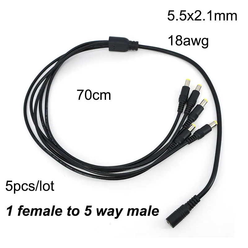5pcs 70cm long 1 female to 5 way Splitter male extend Cable 5.5*2.1mm to male 18awg branch 22awg 12V DC Power Supply Adapter
5pcs 70cm long 1 female to 5 way Splitter male extend Cable 5.5*2.1mm to male 18awg branch 22awg 12V DC Power Supply Adapter