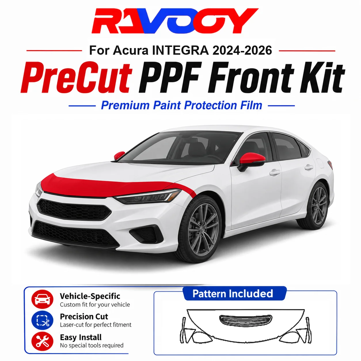 8.5mil TPU Precut PPF Kit For Acura INTEGRA 2024-2026 - Hood, Fenders & Mirror Set - Self-Healing Clear Bra Film
8.5mil TPU Precut PPF Kit For Acura INTEGRA 2024-2026 - Hood, Fenders & Mirror Set - Self-Healing Clear Bra Film