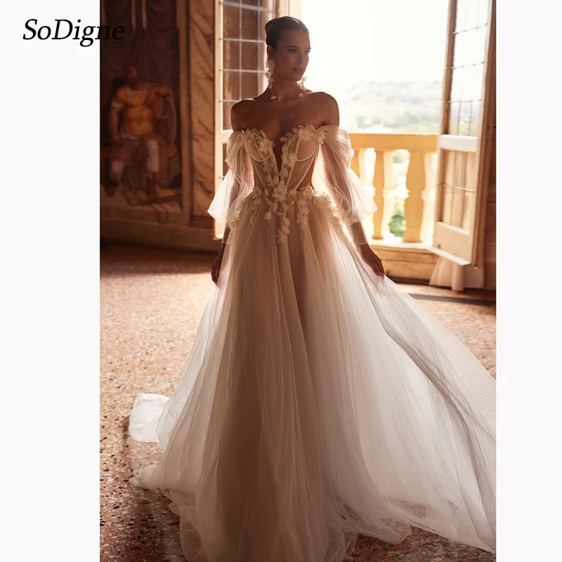SoDigne A-line Off Shoulder Boho Wedding Dresses Sweetheart Tulle Appliques Bridal Dress 2025 Long Wedding Gown Robe De Mairee
SoDigne A-line Off Shoulder Boho Wedding Dresses Sweetheart Tulle Appliques Bridal Dress 2025 Long Wedding Gown Robe De Mairee