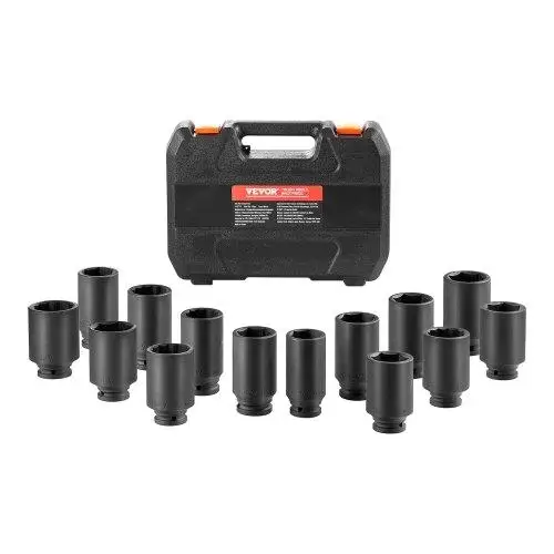 Axle Nut Impact Socket Set 1/2" Drive Deep 6+12-Point 14PCS Metric Socket
Axle Nut Impact Socket Set 1/2" Drive Deep 6+12-Point 14PCS Metric Socket