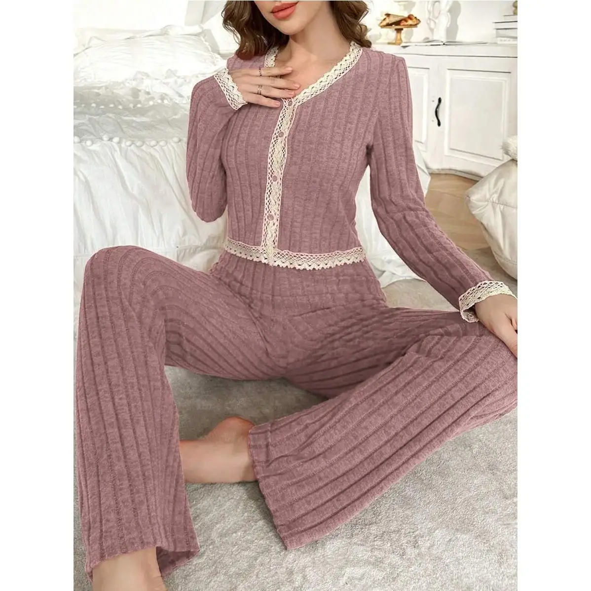Ele Lace Splice Комплект из двух предметов Длинные брюки Повседневный Sle V-Ne на пуговицах Летний женский ансамбль Faion Long Sve
Ele Lace Splice Комплект из двух предметов Длинные брюки Повседневный Sle V-Ne на пуговицах Летний женский ансамбль Faion Long Sve
