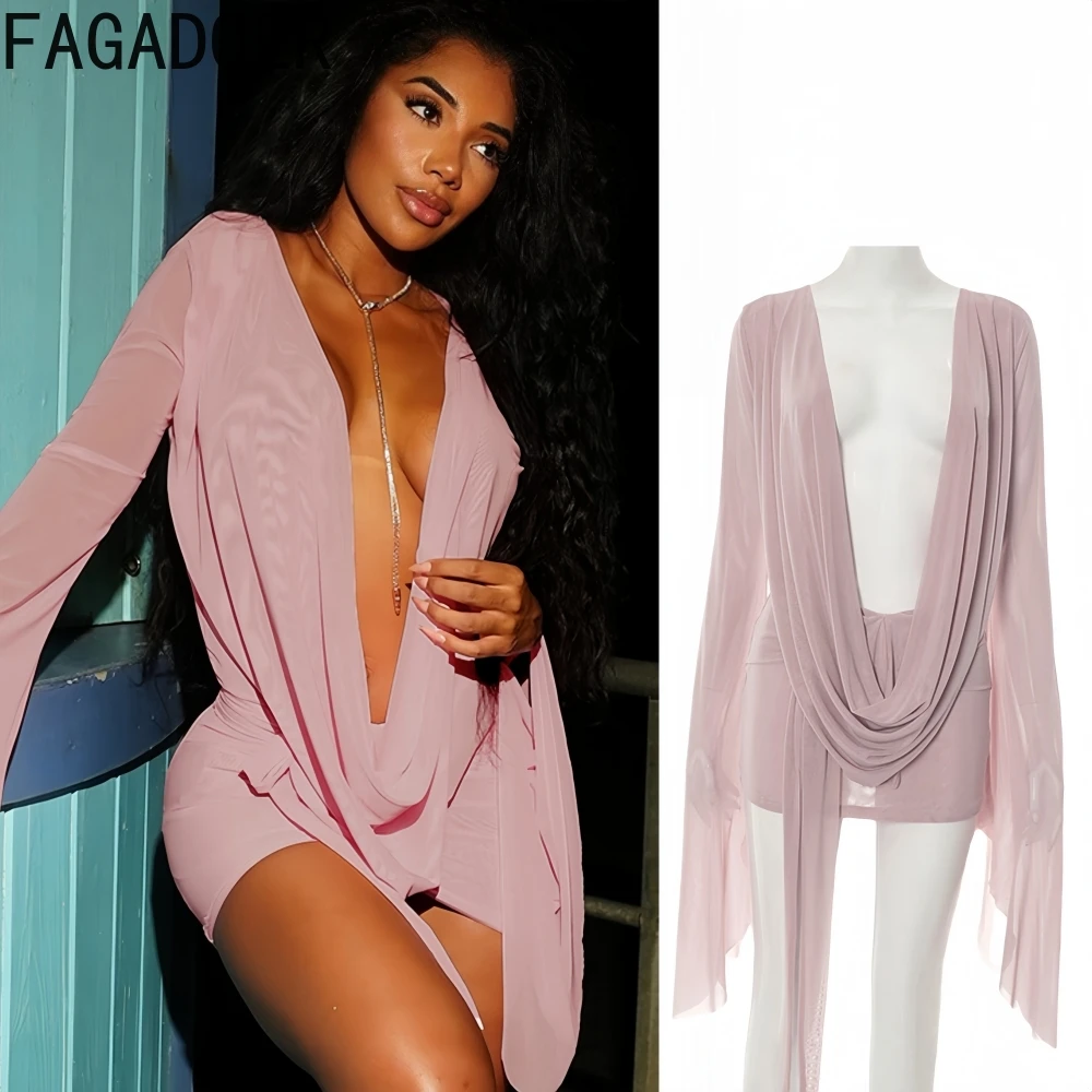 FAGADOER Sexy Mesh See Through Mini Bodycon Dress Women Long Sleeves Deep V-neck Irregular Dresses Female Streetwear Vestidos
FAGADOER Sexy Mesh See Through Mini Bodycon Dress Women Long Sleeves Deep V-neck Irregular Dresses Female Streetwear Vestidos