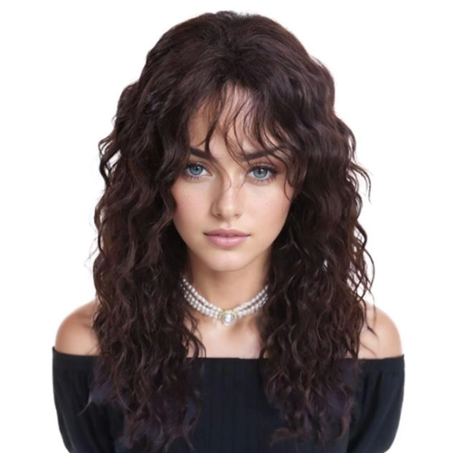 Synthetic Natural Dark Brown Wig Long Curly Hair for Women Daily Use Wavy Wig with Bangs Halloween Costume Outfits Roleplay Wig
Synthetic Natural Dark Brown Wig Long Curly Hair for Women Daily Use Wavy Wig with Bangs Halloween Costume Outfits Roleplay Wig