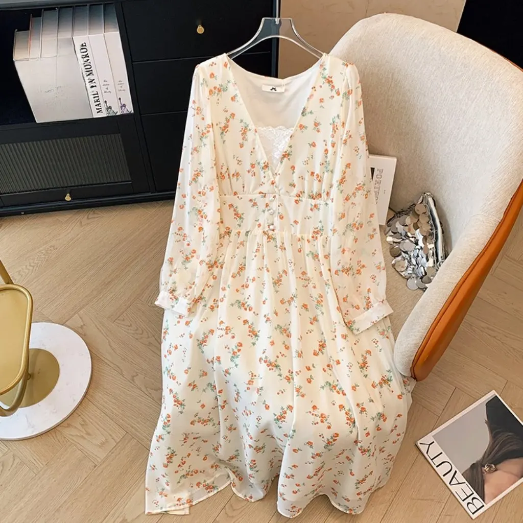 Очень большое женское платье с глубоким v-образным вырезом и цветочным принтом, элегантное, для полных девушек, с узкой талией, для похудения, 300 джин, новинка весны и осени
Очень большое женское платье с глубоким v-образным вырезом и цветочным принтом, элегантное, для полных девушек, с узкой талией, для похудения, 300 джин, новинка весны и осени