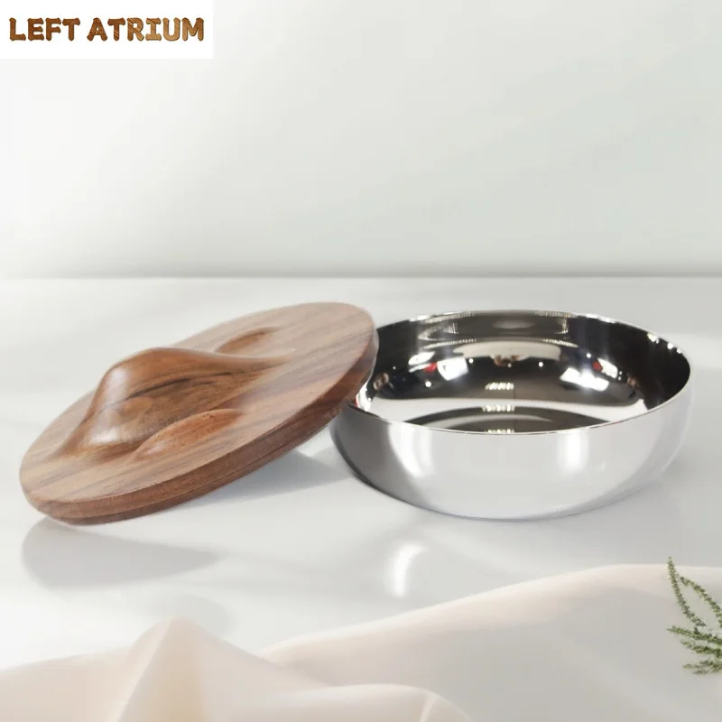 Living Room Dining Table Decoration, Stainless Steel Bowl with Walnut Lid, Metal Fruit Plate, Candy Jar, Kitchen Storage Box
Living Room Dining Table Decoration, Stainless Steel Bowl with Walnut Lid, Metal Fruit Plate, Candy Jar, Kitchen Storage Box
