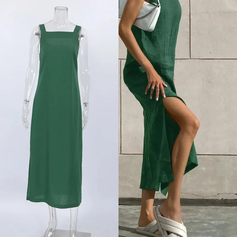 Chic Summer Autumn Women Casual Solid Green Spaghetti Strap A-Line Dress Side Slit Midi Dresses Fashion Holiday Women Outerwear
Chic Summer Autumn Women Casual Solid Green Spaghetti Strap A-Line Dress Side Slit Midi Dresses Fashion Holiday Women Outerwear