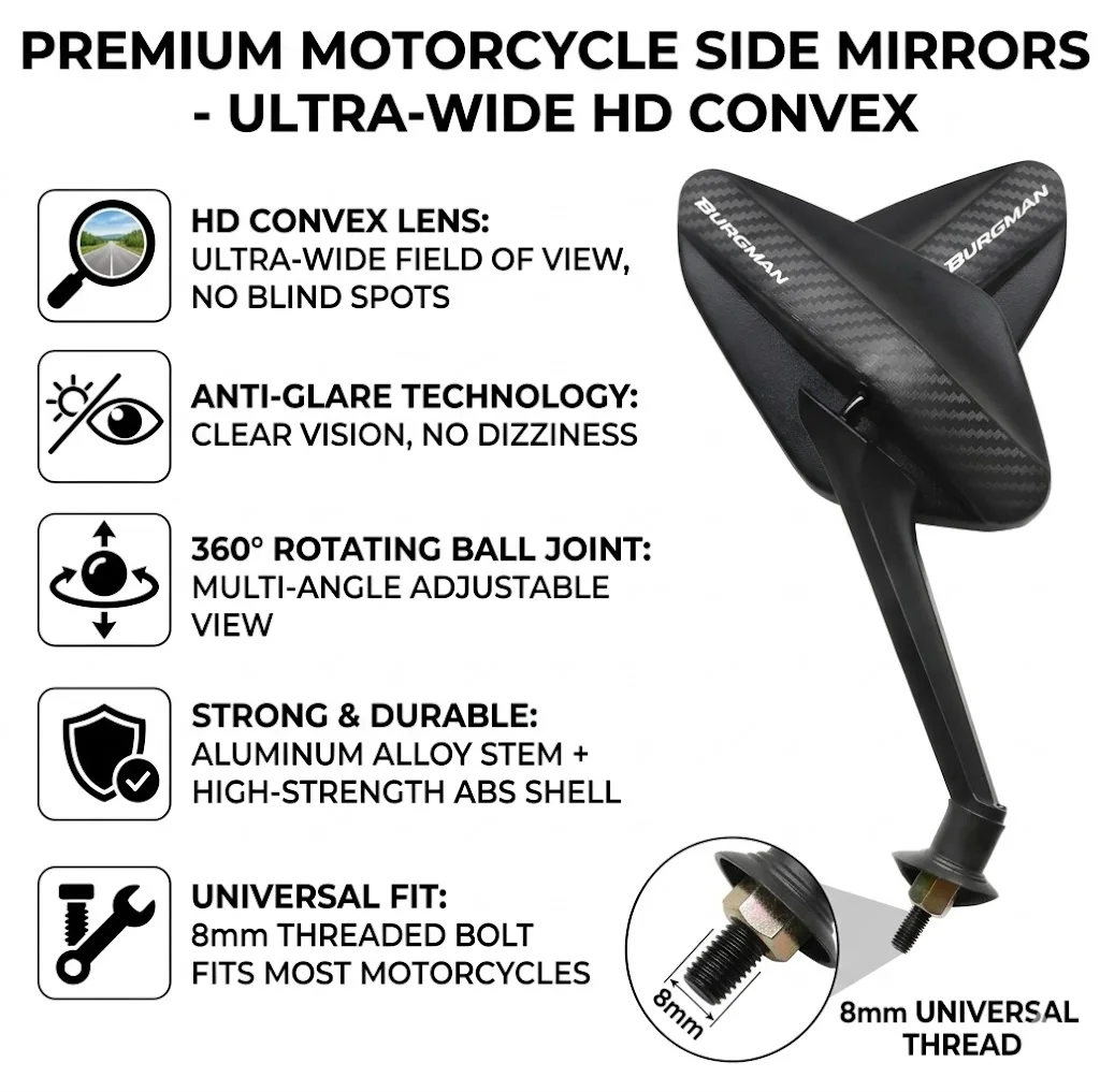 1 Pair Modifyed 360° Foldable Motorcycle Side Rearview Mirrors For BURGMAN AN125 AN250 AN400 AN650 AN 650 400 650 2018 2019 2020
1 Pair Modifyed 360° Foldable Motorcycle Side Rearview Mirrors For BURGMAN AN125 AN250 AN400 AN650 AN 650 400 650 2018 2019 2020
