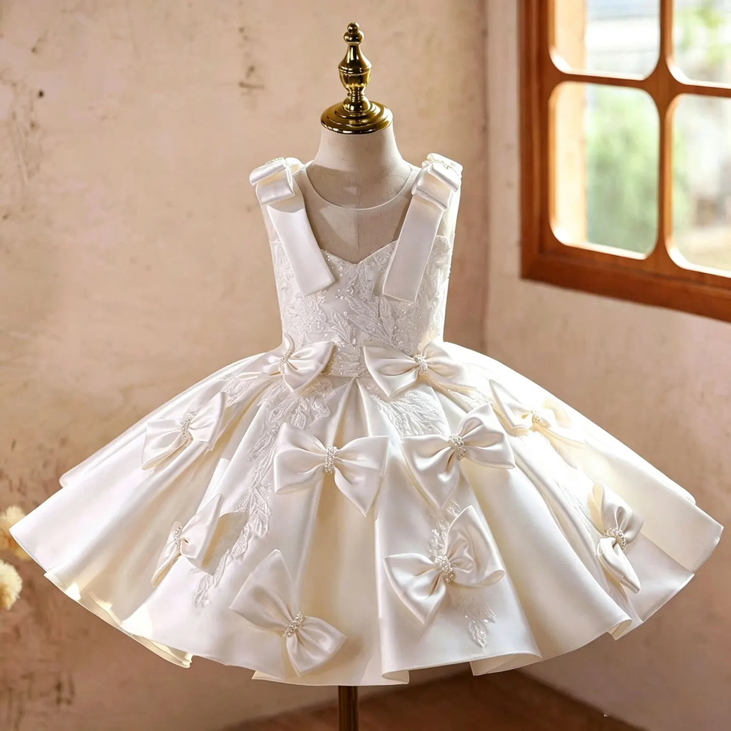 KFLGD Luxurious and elegant girls' satin bow dress for girls wedding flower girl costume V-neck toddler beauty pageant dress
KFLGD Luxurious and elegant girls' satin bow dress for girls wedding flower girl costume V-neck toddler beauty pageant dress
