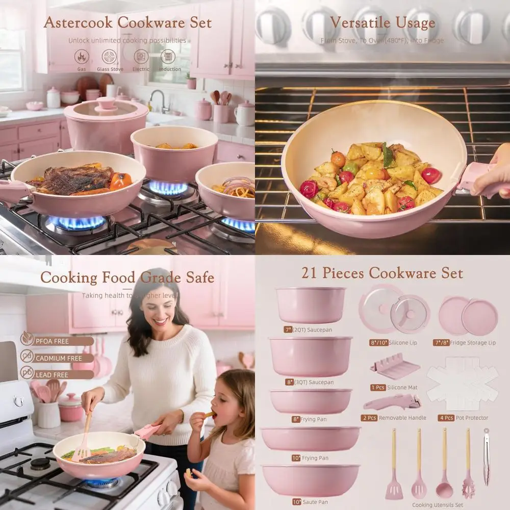 21 Pcs Pots and Pans Non Stick Ceic Cookware Set, Detachable Handles, RV Kitchen Cooking Set, Oven Sae, Induction , Stackable, P
21 Pcs Pots and Pans Non Stick Ceic Cookware Set, Detachable Handles, RV Kitchen Cooking Set, Oven Sae, Induction , Stackable, P