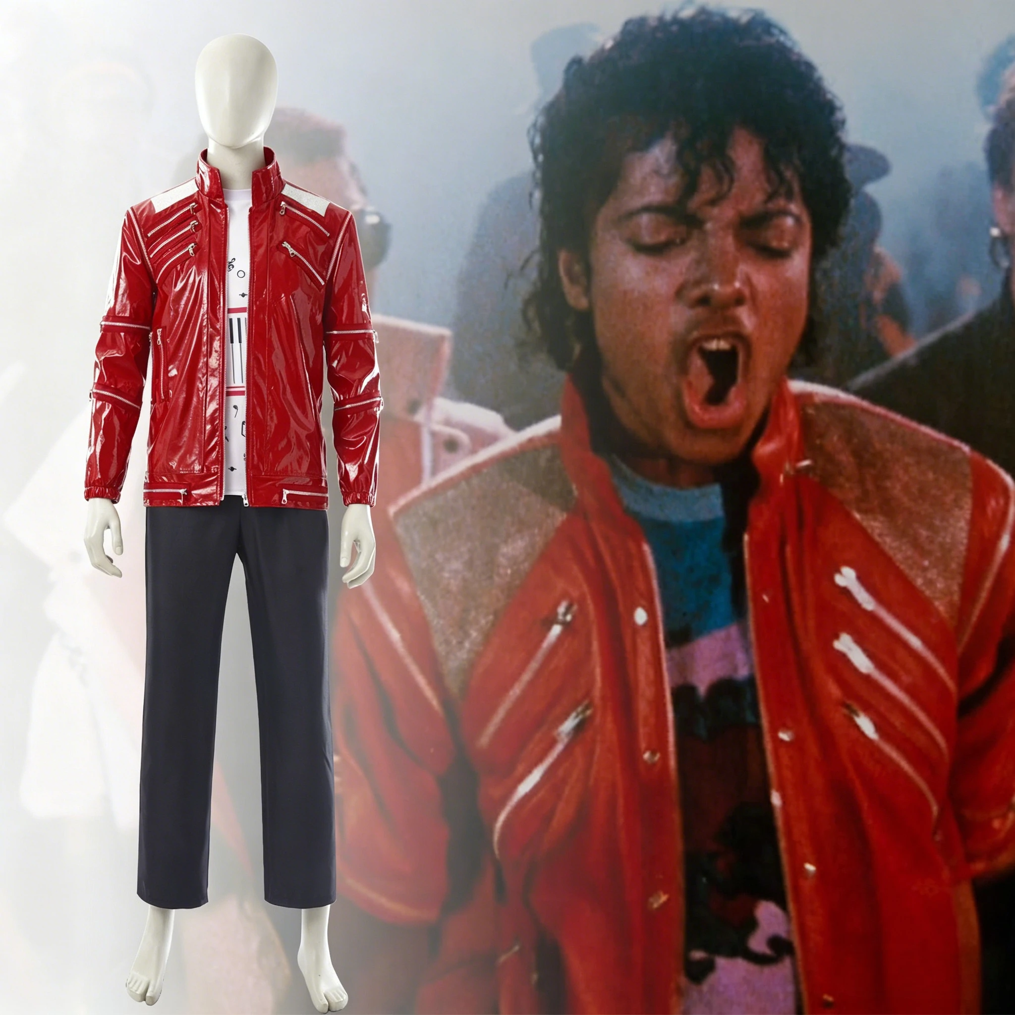 Red Zipper Michael Jackson MJ Beat It Jacket for Impersonators PU Leather Punk Casual Coat Halloween Stage Christmas Outwear
Red Zipper Michael Jackson MJ Beat It Jacket for Impersonators PU Leather Punk Casual Coat Halloween Stage Christmas Outwear