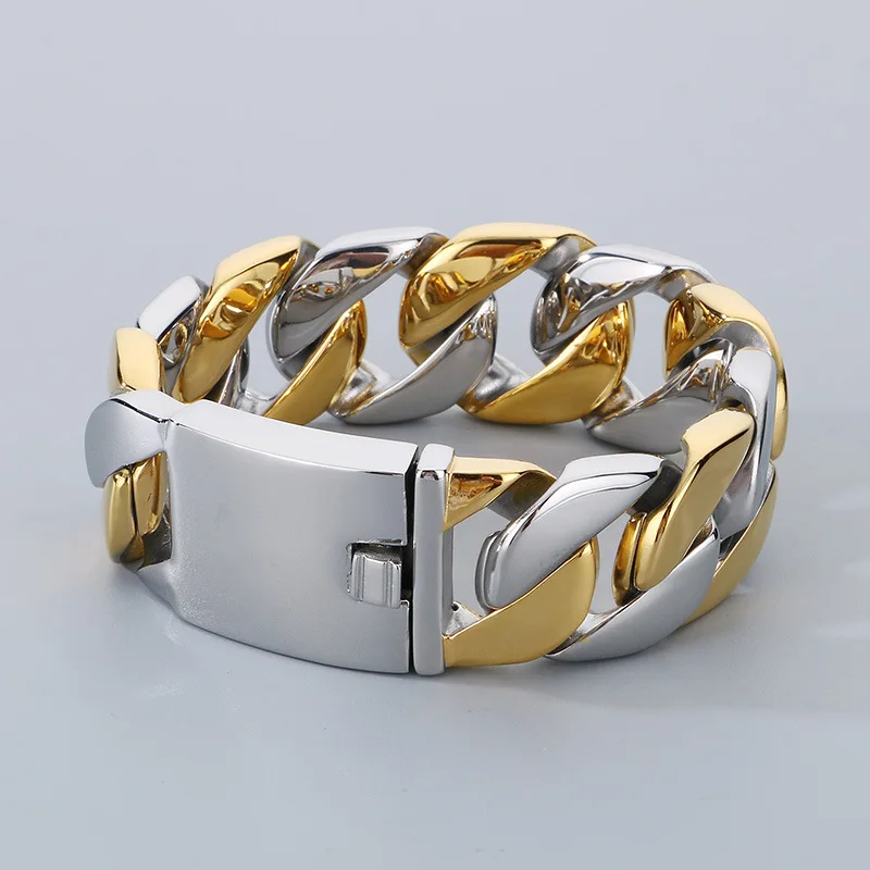 31mm Heavy Punk Gold Color Curb Cuban Chain Bracelet Men Women Rock Hiphop Black Blue Stainless Steel Bike Biker Bangle Jewelry
31mm Heavy Punk Gold Color Curb Cuban Chain Bracelet Men Women Rock Hiphop Black Blue Stainless Steel Bike Biker Bangle Jewelry