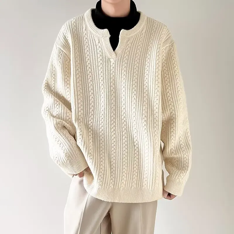 2025 Autumn Men's V-Neck Cable Knitted Sweaters Casual Solid Color Long Sleeve Jumpers Y2K Vintage Streetwear Knitwear Pullovers
2025 Autumn Men's V-Neck Cable Knitted Sweaters Casual Solid Color Long Sleeve Jumpers Y2K Vintage Streetwear Knitwear Pullovers