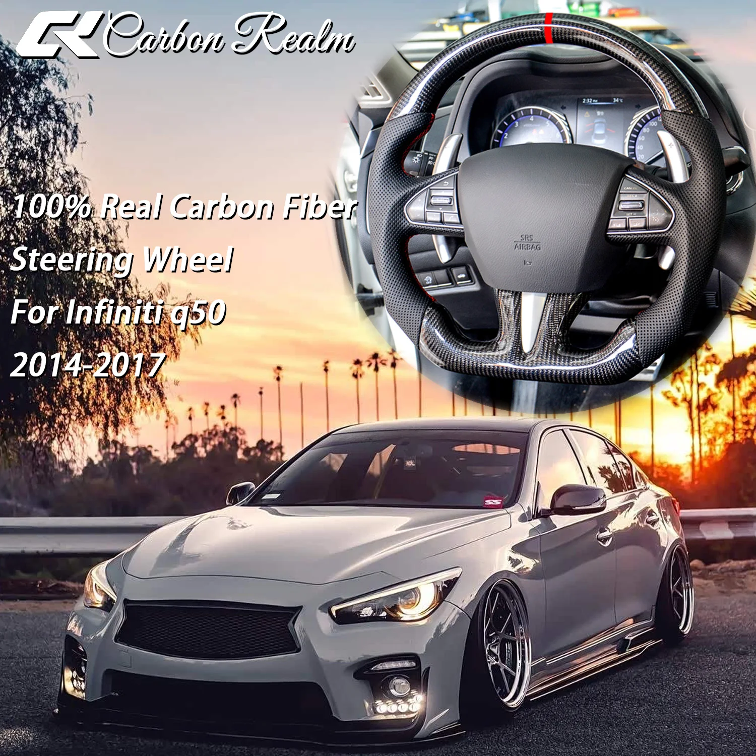 Real Carbon Fiber Steering Wheel For Infiniti Q50 2014-2017,Genuine Nappa cowhide,No Heating,Hand-Stitched,Flat Buttom Plug&Play
Real Carbon Fiber Steering Wheel For Infiniti Q50 2014-2017,Genuine Nappa cowhide,No Heating,Hand-Stitched,Flat Buttom Plug&Play