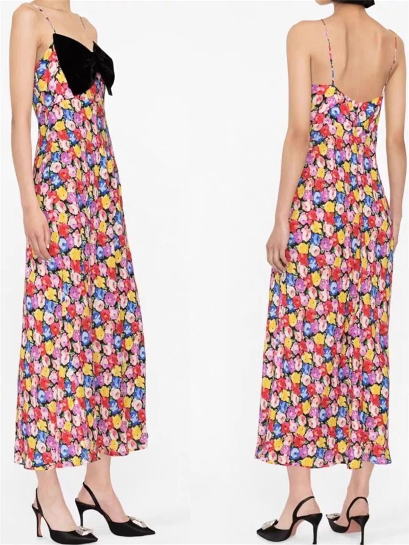 Velvet Bow Female Backless Sexy Fashion Slim Midi Robe Women's Colorful Flower Printed Sling Dress Summer New 2024
Velvet Bow Female Backless Sexy Fashion Slim Midi Robe Women's Colorful Flower Printed Sling Dress Summer New 2024