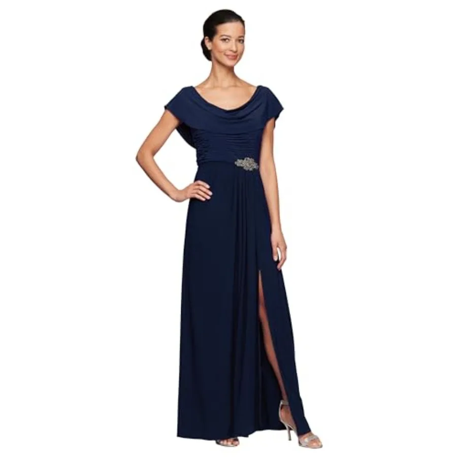 Women's Long Cowl Neckline Mother of The Bride Dress, Formal Event Gown Petite and Regular Sizes
Women's Long Cowl Neckline Mother of The Bride Dress, Formal Event Gown Petite and Regular Sizes