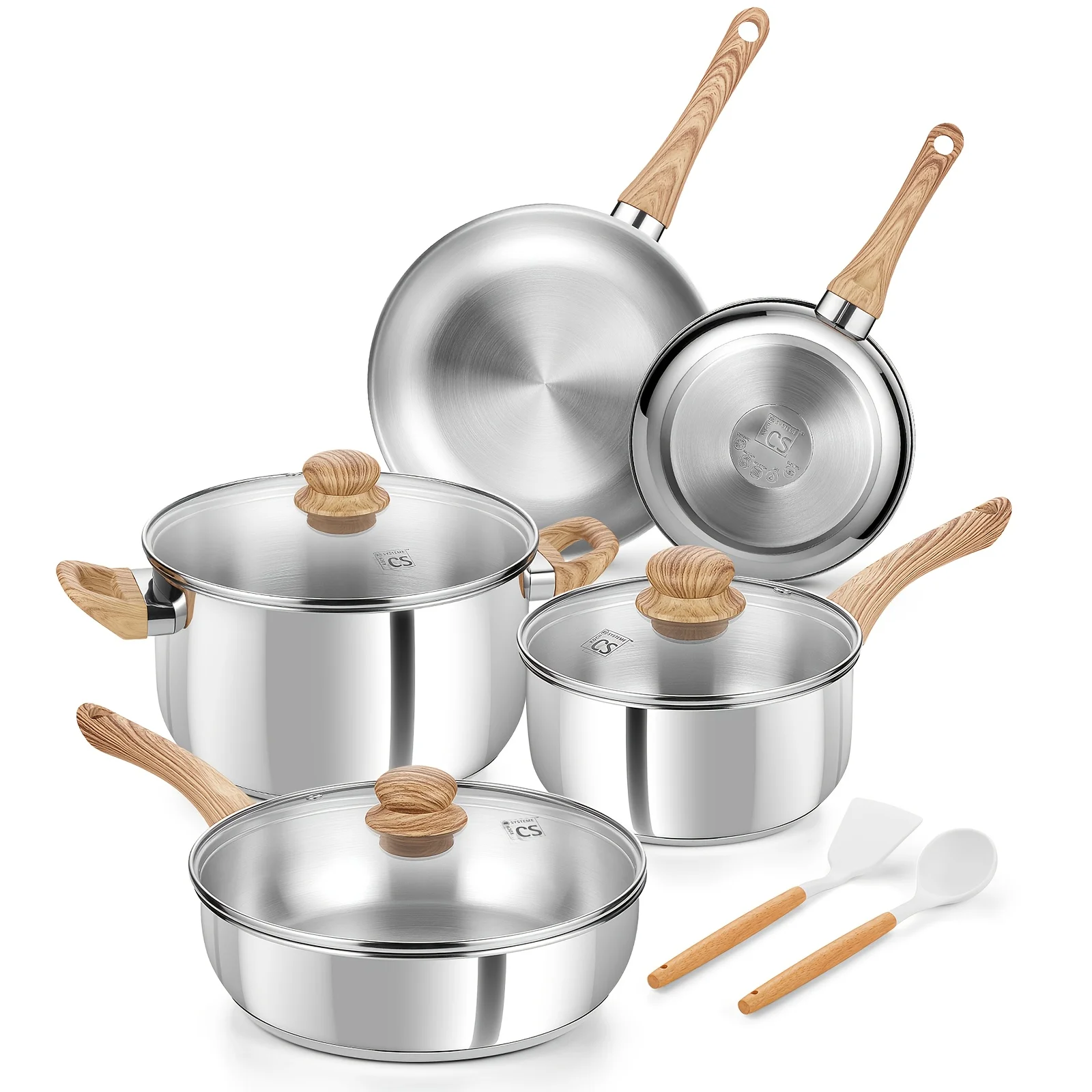 Set of 10 Stainless Steel Pots And Pans, High-Quality Cookware with Heat-Resistant Bakelite Handles, Suitable for Kitchen Use
Set of 10 Stainless Steel Pots And Pans, High-Quality Cookware with Heat-Resistant Bakelite Handles, Suitable for Kitchen Use
