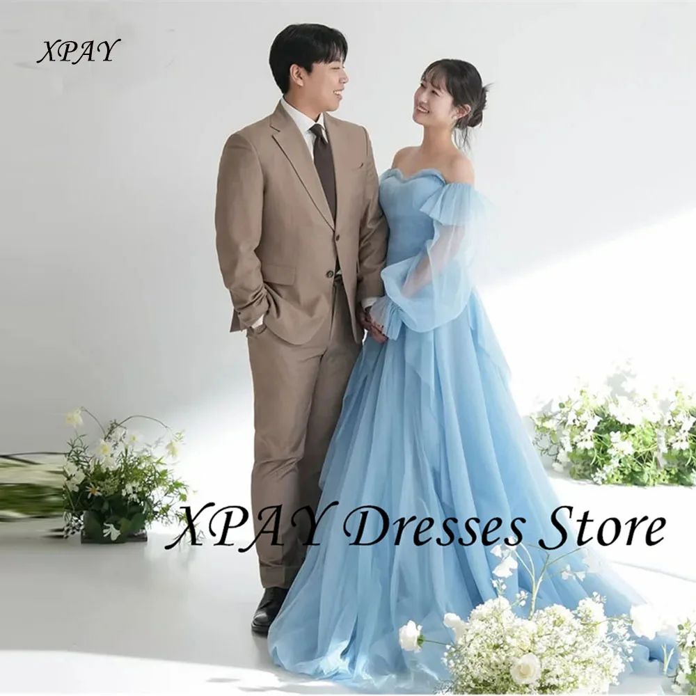 XPAY Fairy Sky Blue Korea Wedding Dresses Bolero Off Shoulder Long Puff Sleeves Photos Shoot Evening Dresses Customized
XPAY Fairy Sky Blue Korea Wedding Dresses Bolero Off Shoulder Long Puff Sleeves Photos Shoot Evening Dresses Customized