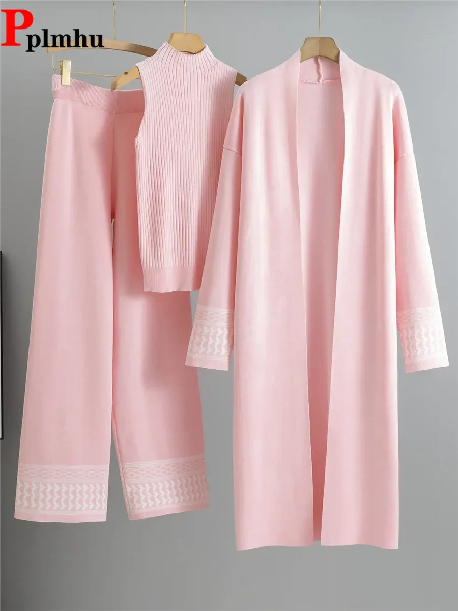 Korean Design Elegant Knitted 3 Piece Sets High Waist Wide Leg Pants Outfit Women Knit Vest Sweater Long Cardigan Tops Conjuntos
Korean Design Elegant Knitted 3 Piece Sets High Waist Wide Leg Pants Outfit Women Knit Vest Sweater Long Cardigan Tops Conjuntos