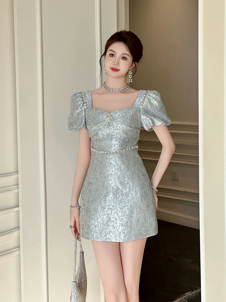 Birthday Mini Dress Summer New Women's French Square Neck Diamond Puff Sleeve A-Line Dress
Birthday Mini Dress Summer New Women's French Square Neck Diamond Puff Sleeve A-Line Dress