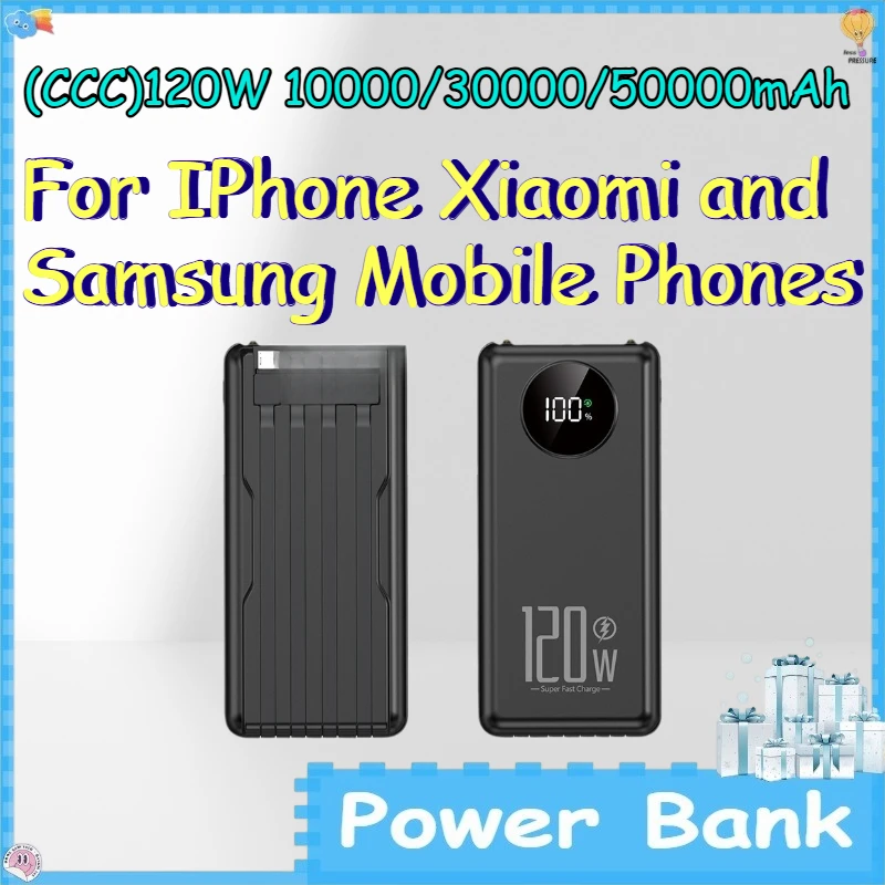 (CCC)120W 10000/30000/50000mAh Power Bank for IPhone Xiaomi and Samsung Mobile Phones PowerBank with Four Built-in Cables
(CCC)120W 10000/30000/50000mAh Power Bank for IPhone Xiaomi and Samsung Mobile Phones PowerBank with Four Built-in Cables