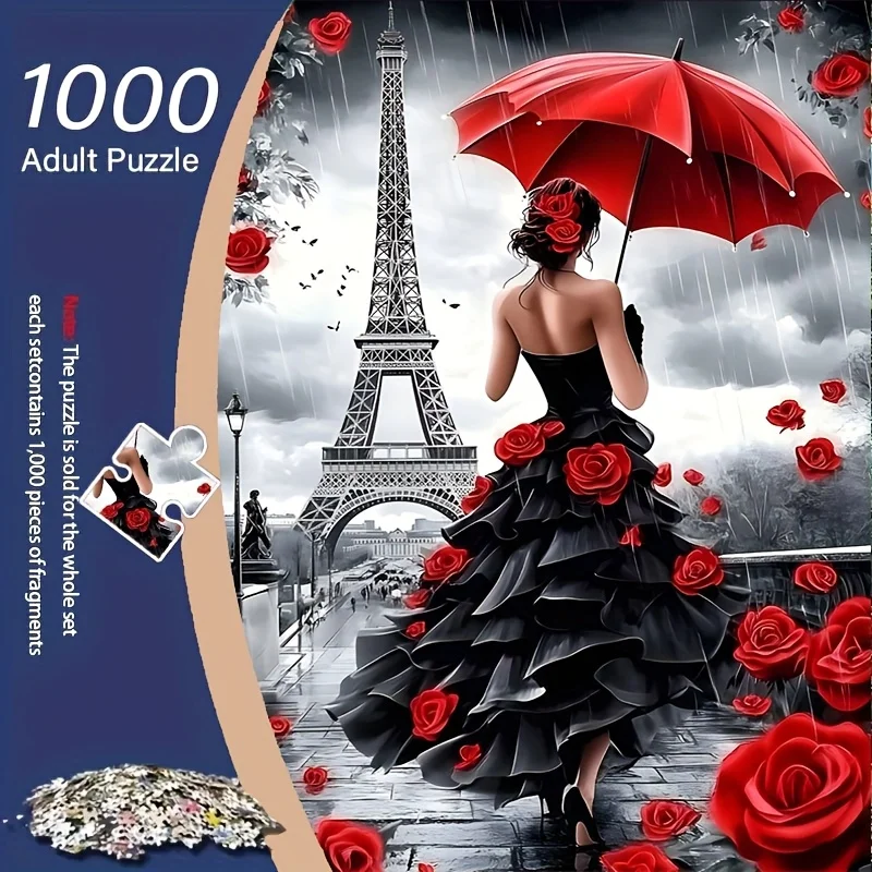 1000pcs Eiffel Tower & Rose Design Jigsaw Puzzle - Romantic Parisian Scene with Red Umbrella & Black Dress, Detailed Illustrat
1000pcs Eiffel Tower & Rose Design Jigsaw Puzzle - Romantic Parisian Scene with Red Umbrella & Black Dress, Detailed Illustrat