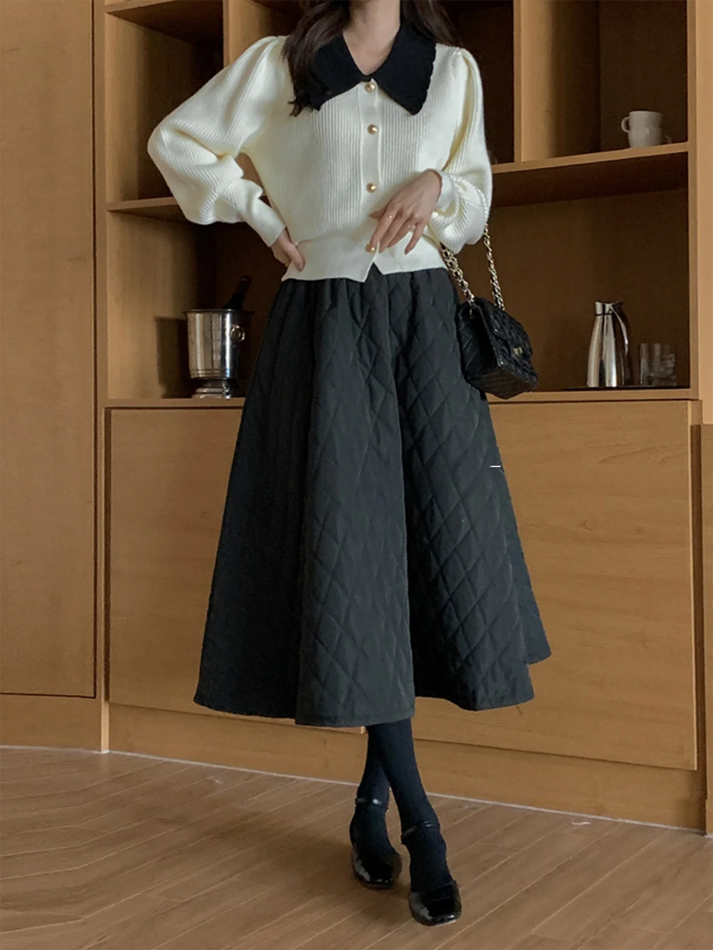 Black Diamond Pattern High Waist A-Line Midi Skirt Rouje Kefss Women's Autumn Winter Thickened Half-length Skirts
Black Diamond Pattern High Waist A-Line Midi Skirt Rouje Kefss Women's Autumn Winter Thickened Half-length Skirts