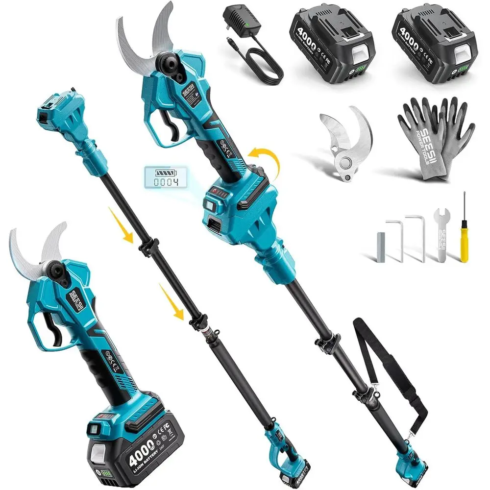 2-in-1 Pole Pruning Shears: 1.6" Cutting Diameter CordlElectric Pole Pruners - BrushlMotor, Dual 4.0Ah Batteries, Extra SK5 Blad
2-in-1 Pole Pruning Shears: 1.6" Cutting Diameter CordlElectric Pole Pruners - BrushlMotor, Dual 4.0Ah Batteries, Extra SK5 Blad