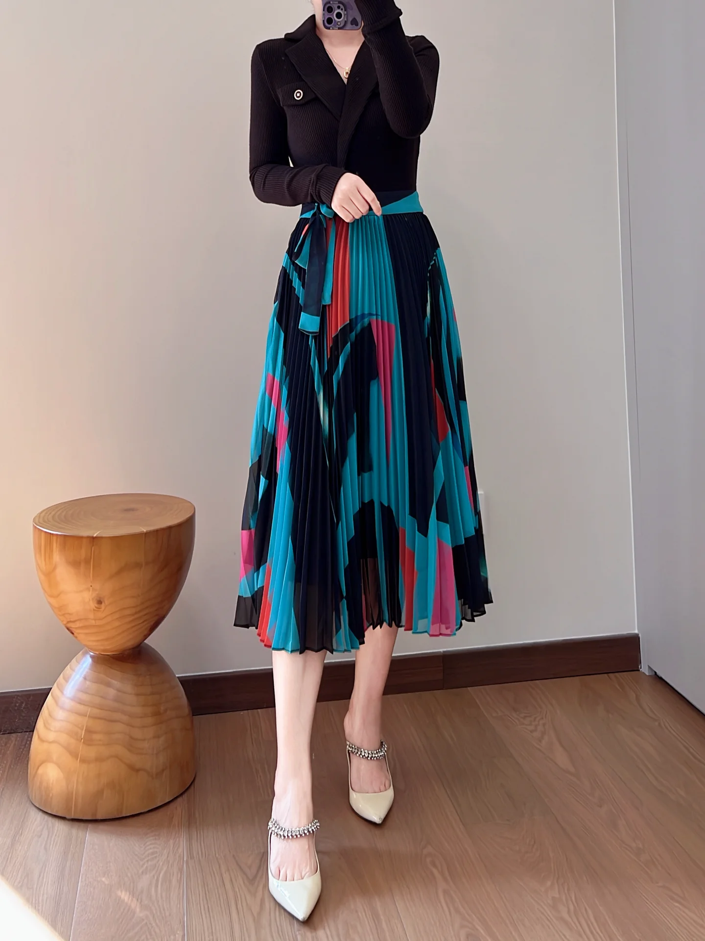 Ele Long Sve Knitted Dr Women's Waist-Cinching Flip Collar Bla And Print Pleated Skirt Dr Autumn New
Ele Long Sve Knitted Dr Women's Waist-Cinching Flip Collar Bla And Print Pleated Skirt Dr Autumn New