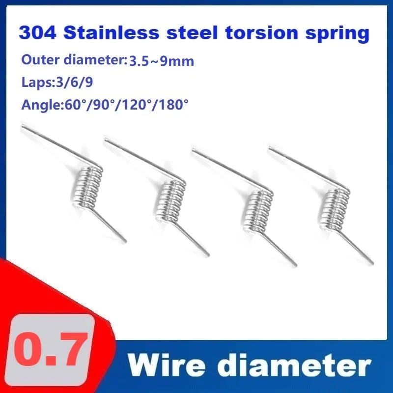 10 Pieces Wire Diameter 0.7mm 304 stainless steel V-Shaped Helical Torsion Spring Angle 60 90 120 180 Degrees Outer Dia 3.5~9mm 
10 Pieces Wire Diameter 0.7mm 304 stainless steel V-Shaped Helical Torsion Spring Angle 60 90 120 180 Degrees Outer Dia 3.5~9mm